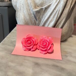 Coral Pink Rose Flower Earrings